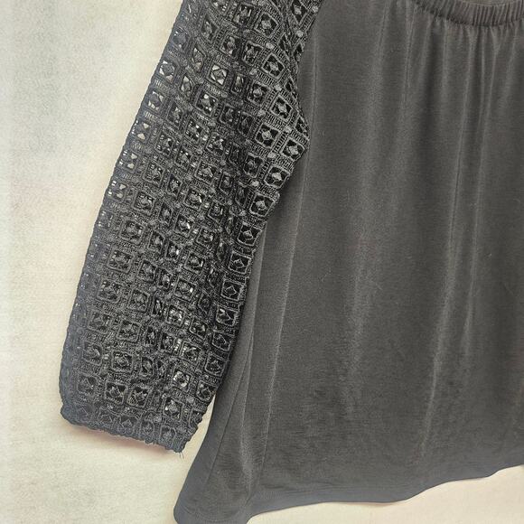 Talbots Black Crochet 3/4 Sleeve Blouse - Picture 2 of 7